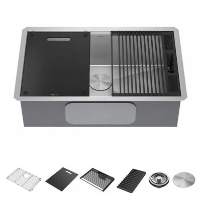 Delta Rivet™ 30" L Workstation Kitchen Sink Undermount 16 Gauge Stainless Steel Single Bowl