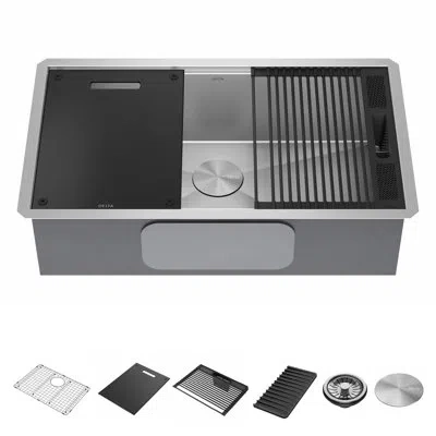 Delta Rivet™ 32" L Workstation Kitchen Sink Undermount 16 Gauge Stainless Steel Single Bowl With Workflow™