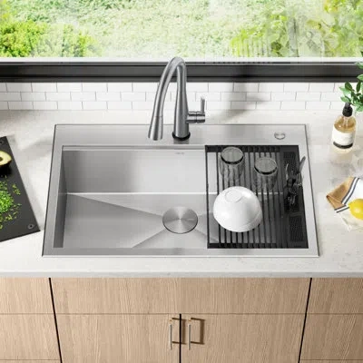 Delta Rivet™ 33" L Workstation Kitchen Sink Drop-in Top Mount 16 Gauge Stainless Steel Single Bowl