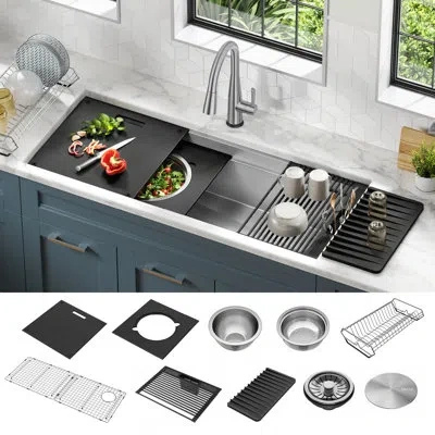 Delta Rivet™ 45" L Workstation Kitchen Sink Undermount 16 Gauge Stainless Steel Single Bowl With 2-tier Wo In Silver