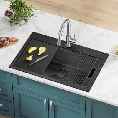 Delta Rivet™ Black Stainless Steel Drop-in Top Mount 16 Gauge Workstation Kitchen Sink Single Bowl In Pvd,gunmetal