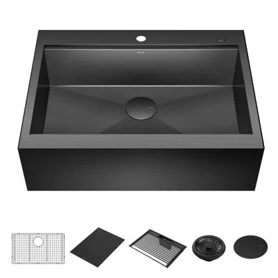 Delta Rivet™ Black Stainless Steel Retrofit Farmhouse Apron Front 16 Gauge Workstation Kitchen Sink Single In Pvd,gunmetal