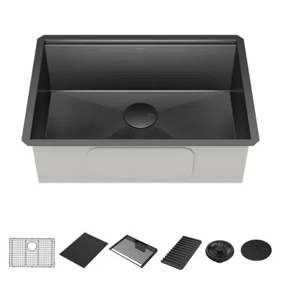 Delta Rivet™ Black Stainless Steel Undermount 16 Gauge Workstation Kitchen Sink Single Bowl In Pvd Gunmeta In Pvd,gunmetal
