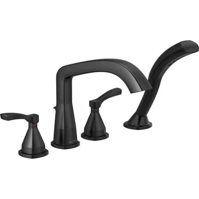 Delta Stryke Double Handle Deck Mounted Roman Tub Faucet Trim With Diverter In Matte Black