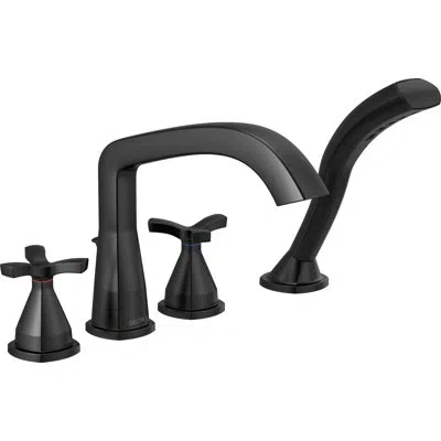 Delta Stryke Double Handle Deck Mounted Roman Tub Faucet Trim With Diverter In Matte Black