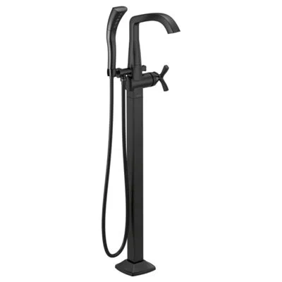 Delta Stryke Single Handle Floor Mounted Freestanding Tub Filler Trim In Matte Black