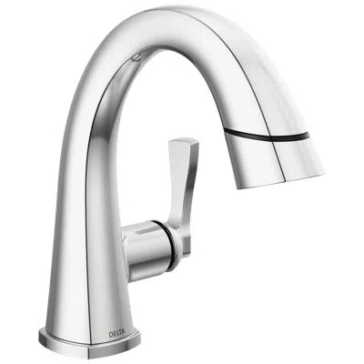 Delta Stryke Single Hole Pull Out Sprayer Bathroom Faucet, Single Handle Bathroom Sink Faucet In Lumicoat Chrome