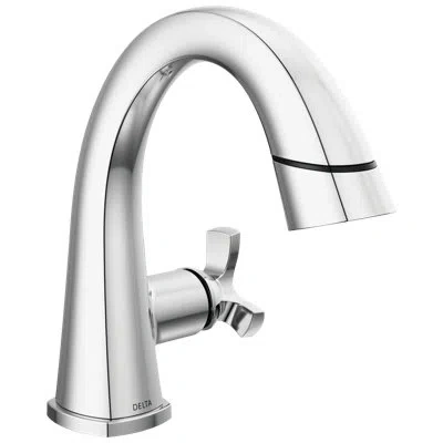 Delta Stryke Single Hole Pull Out Sprayer Bathroom Faucet, Single Handle Bathroom Sink Faucet In Lumicoat Chrome