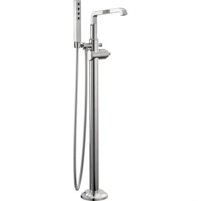 Delta Tetra Freestanding Tub Filler With Hand Held Shower, Bathtub Faucet, Floor Mount Tub Faucet In Lumicoat Chrome