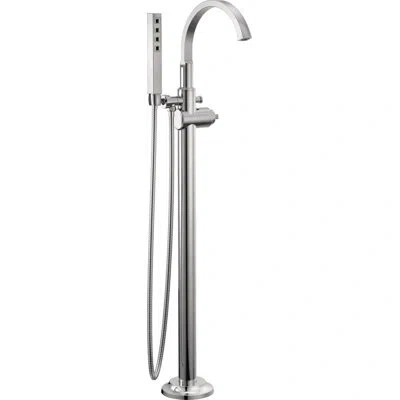 Delta Tetra Freestanding Tub Filler With Hand Held Shower, Bathtub Faucet, Floor Mount Tub Faucet In Lumicoat Chrome