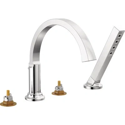 Delta Tetra Roman Tub Faucet With Hand Held Shower, Tub Filler, Deck Mount Tub Faucet, Bathtub Faucet In Chrome