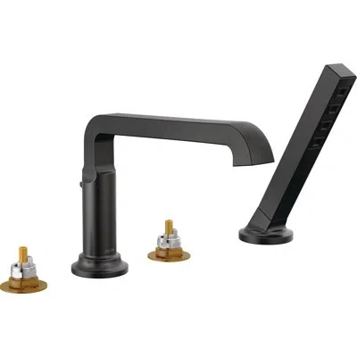 Delta Tetra Roman Tub Faucet With Hand Held Shower, Tub Filler, Deck Mount Tub Faucet, Bathtub Faucet In Matte Black
