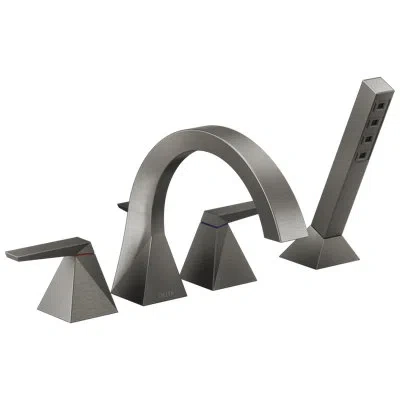 Delta Trillian Double Handle Deck Mounted Roman Tub Faucet Trim With Hand Shower In Black Stainless