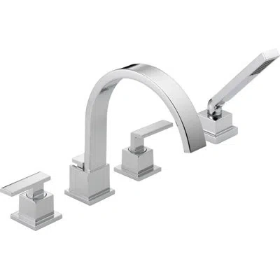 Delta Vero Double Handle Deck Mounted Roman Tub Faucet With Handshower In Chrome