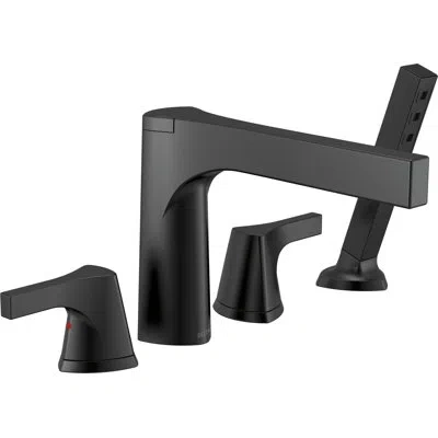 Delta Zura Double Handle Deck Mounted Roman Tub Faucet Trim With Handshower In Matte Black