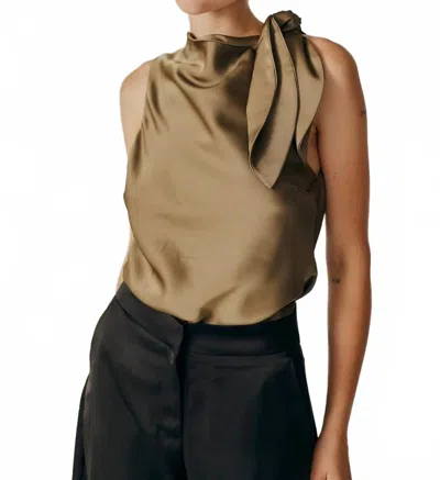 Deluc Alchemilla Sleeveless Cowl Neck Top In Olive In Gold