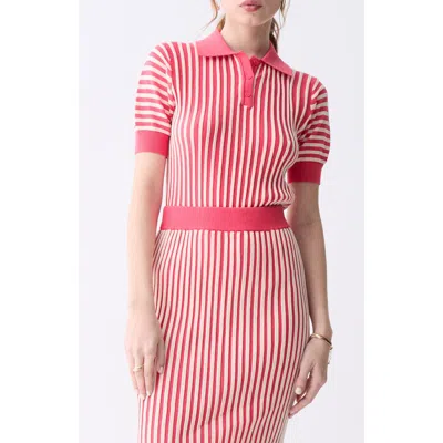 Deluc Amarenta Stripe Polo Sweater In Red And Beige