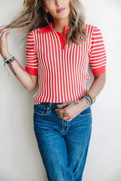 Deluc Amarente Knit Top In Red And Beige In Multi