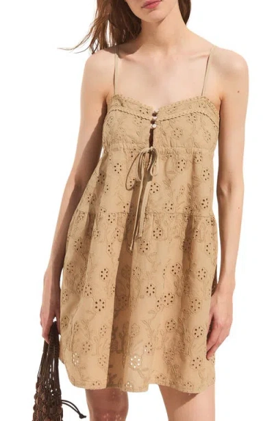 Deluc Amore Cotton Broderie Minidress In Nude