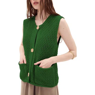 Deluc Anafi Open Stitch Cotton Blend Sweater Vest In Green