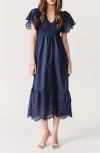 Deluc Avis Embroidered Ruffle Cotton Midi Dress
