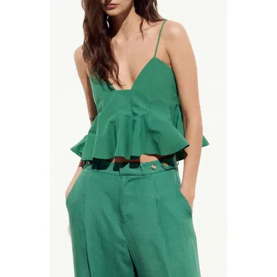 Deluc Azores Seamed Peplum Cotton Top In Green