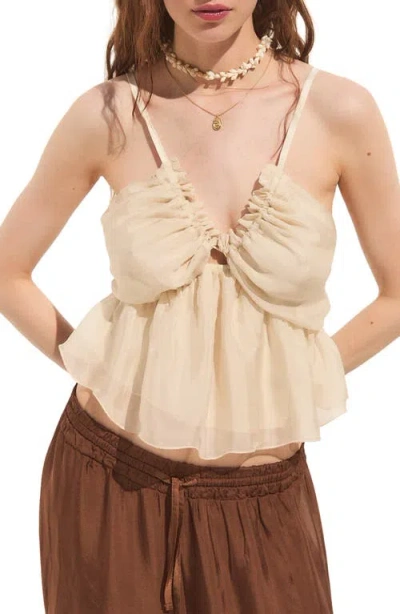 Deluc Bacio Smocked Ruffle Camisole In Neutral