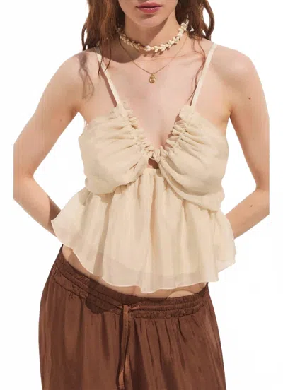 Deluc Bacio Smocked Ruffle Camisole Top In Cream In Multi