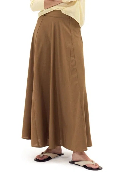 Deluc Belted Clouet Linen Blend Maxi Skirt In Brown