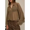 Deluc Bradley Ruffle-cuff Blouse In Sheer Olive In Green