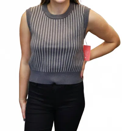 Deluc Bruce Knit Pin Stripe Vest Top In Gray/ Ecru