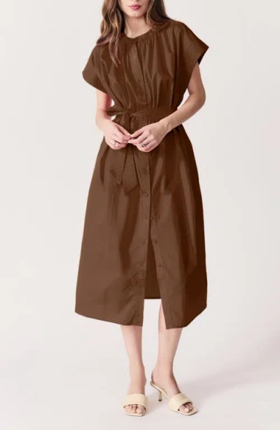 Deluc Cancela Cap Sleeve Cotton Poplin Shirtdress In Brown