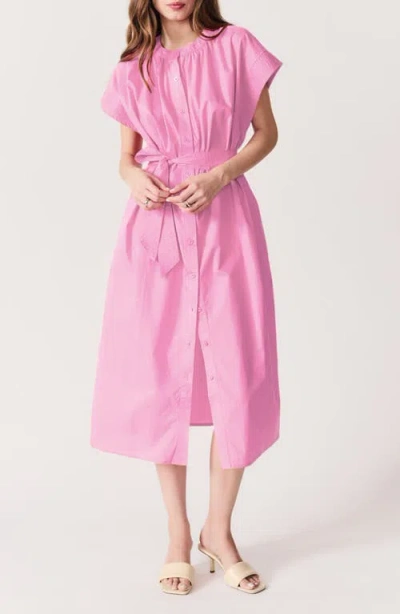 Deluc Cancela Cap Sleeve Cotton Poplin Shirtdress In Pink