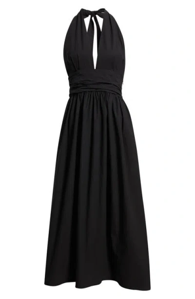 Deluc Cassis Halter Cotton Poplin Maxi Dress In Black