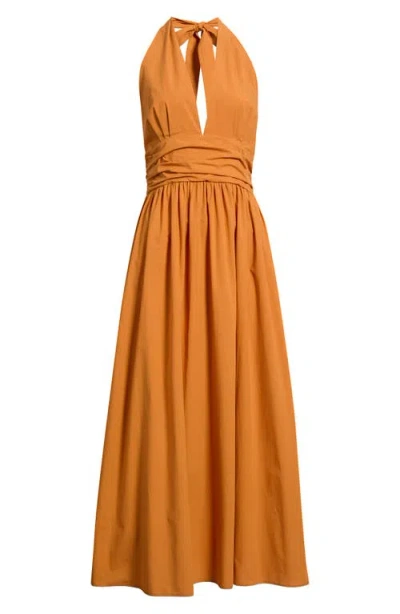 Deluc Cassis Halter Cotton Poplin Maxi Dress In Orange