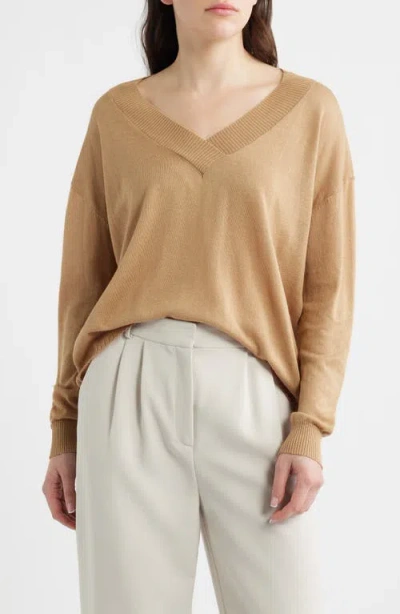 Deluc Cefalonia Drop Shoulder Semisheer Cotton Blend Sweater In Brown