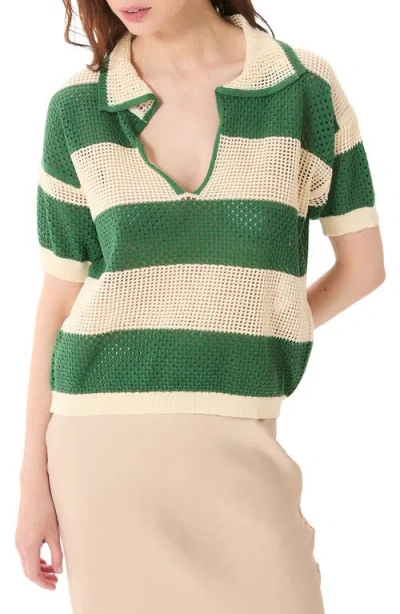 Deluc Chios Open Stitch Polo Top In Green