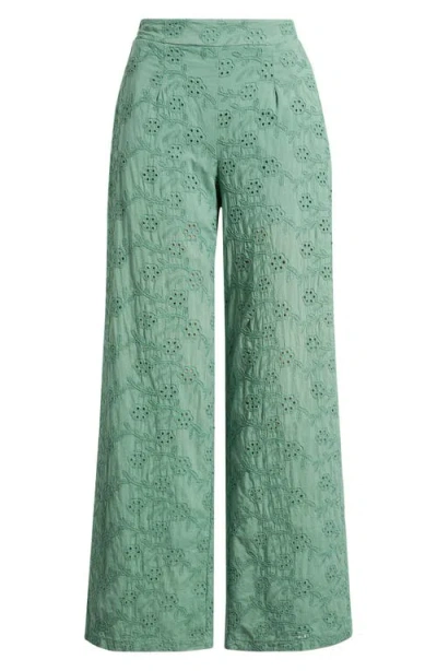 Deluc Colosseum Cotton Eyelet Pants In Green