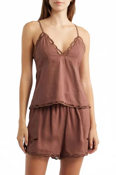 Deluc Comte Embroidered Trim Camisole In Chocolate In Brown