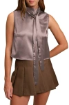 Deluc Corey Sleeveless Satin Tie Neck Top In Animal Print
