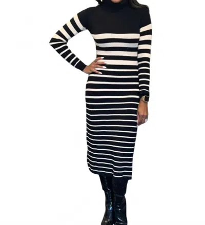 Deluc Davidia Knit Dress In Black White Ecru Stripes