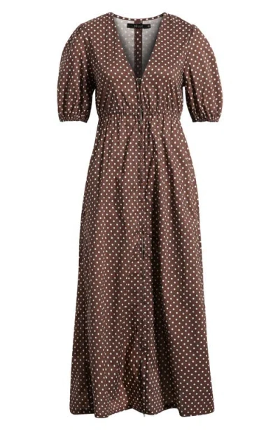 Deluc Faust Polka Dot Cotton Dress In Brown