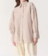 Deluc Felicity Oversized Striped Button Down Shirt In Tan In Pink