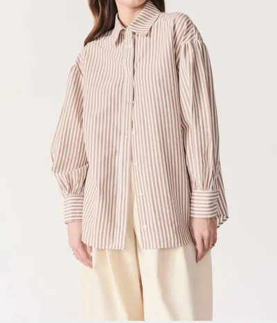 Deluc Felicity Oversized Striped Button Down Shirt In Tan In Nude