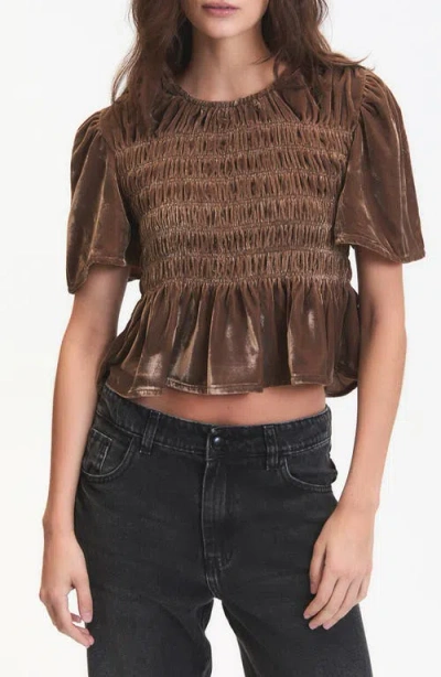 Deluc Forrest Velvet Peplum Top In Brown