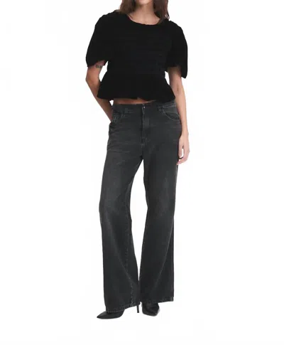 Deluc Forrest Velvet Peplum Top In Black