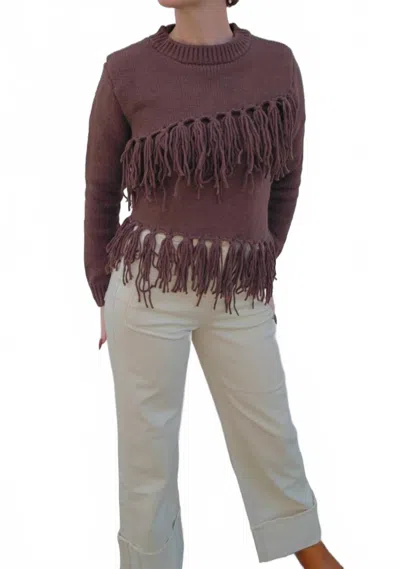 Deluc Fringe Crew Neck Sweater In Chocolate In Red