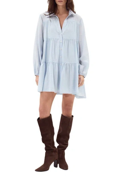 Deluc Gomera Tiered Button-up Babydoll Minidress In Blue