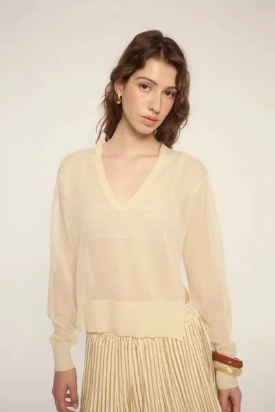 Deluc Granada Sheer V-neck Sweater In Ecru In Neutral