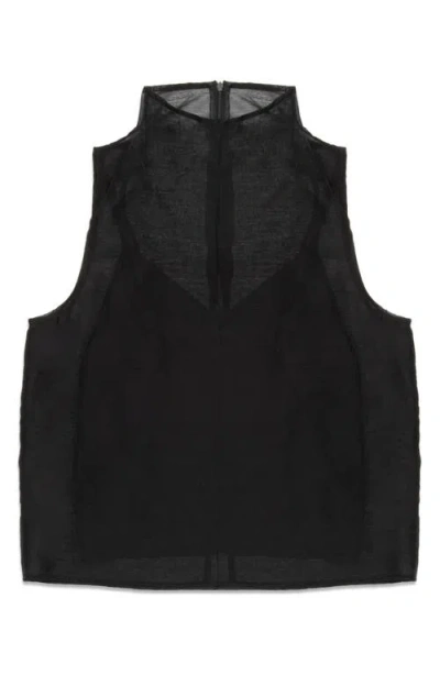 Deluc Hugh High Neck Sleeveless Sheer Top In Black